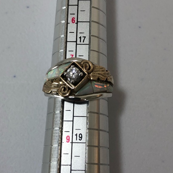 Sterling Silver & Gold Ring with Mother of Pearl Inlay with Cubic Zirconia Stone - Picture 3 of 6